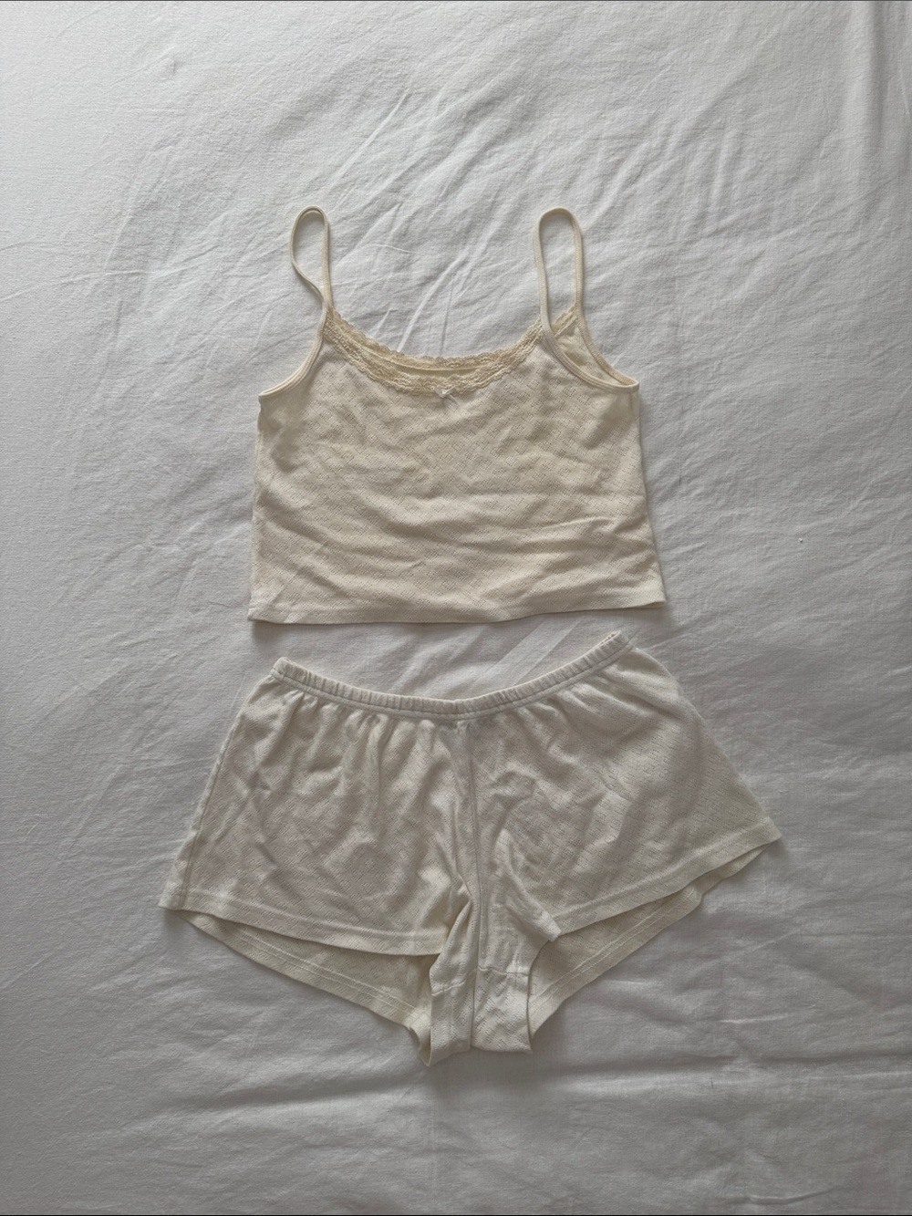 Brandy Melville Cream Ribbed Cami & Shorts Sleep Set